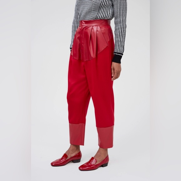 Rachel Comey Pants - Rachel Comey Dandy Pant, Red Wool Sateen/Leatherette Combo, Size 4, New with tag